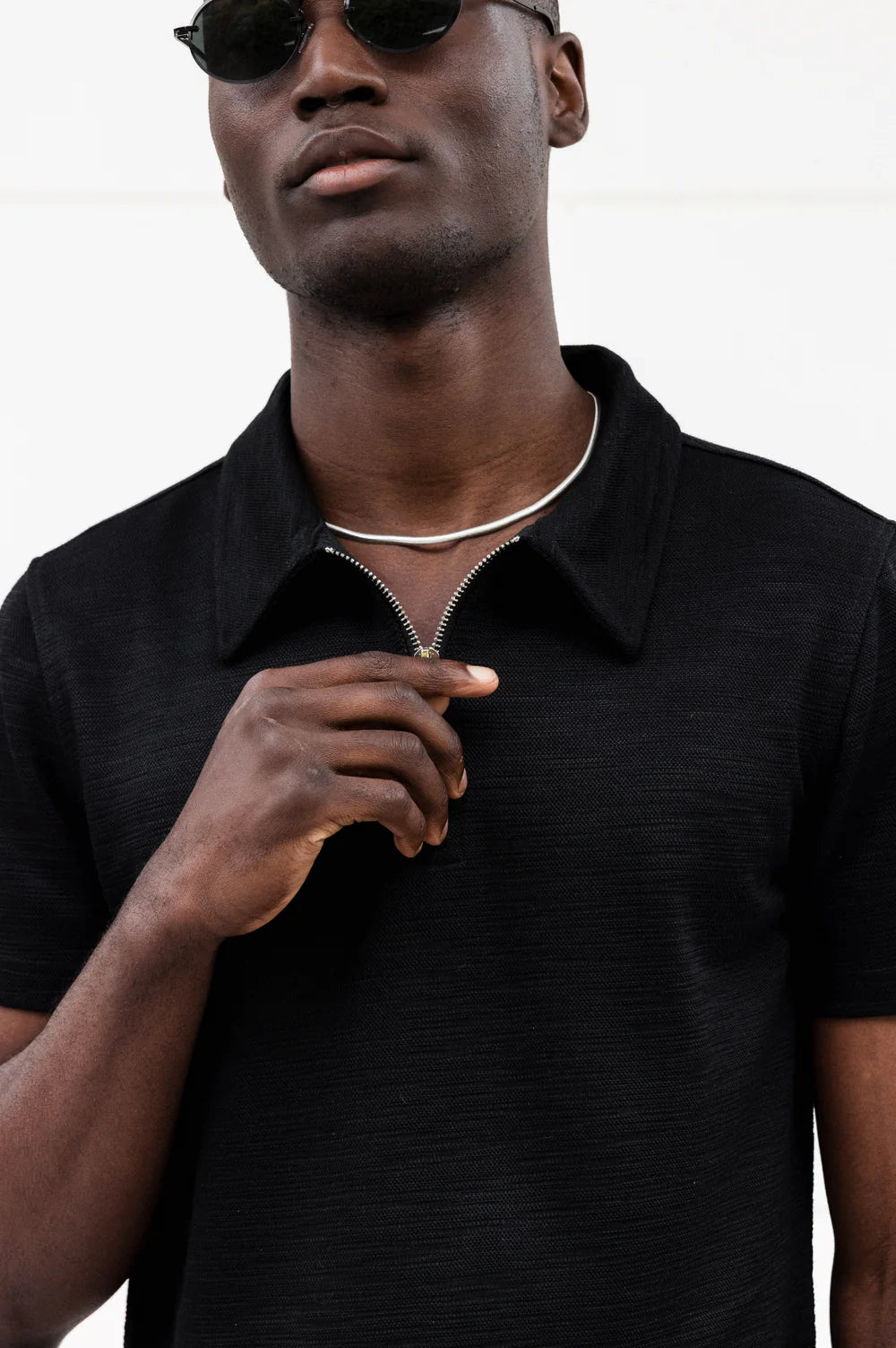 Capo Slub Zip Polo Shirt Black