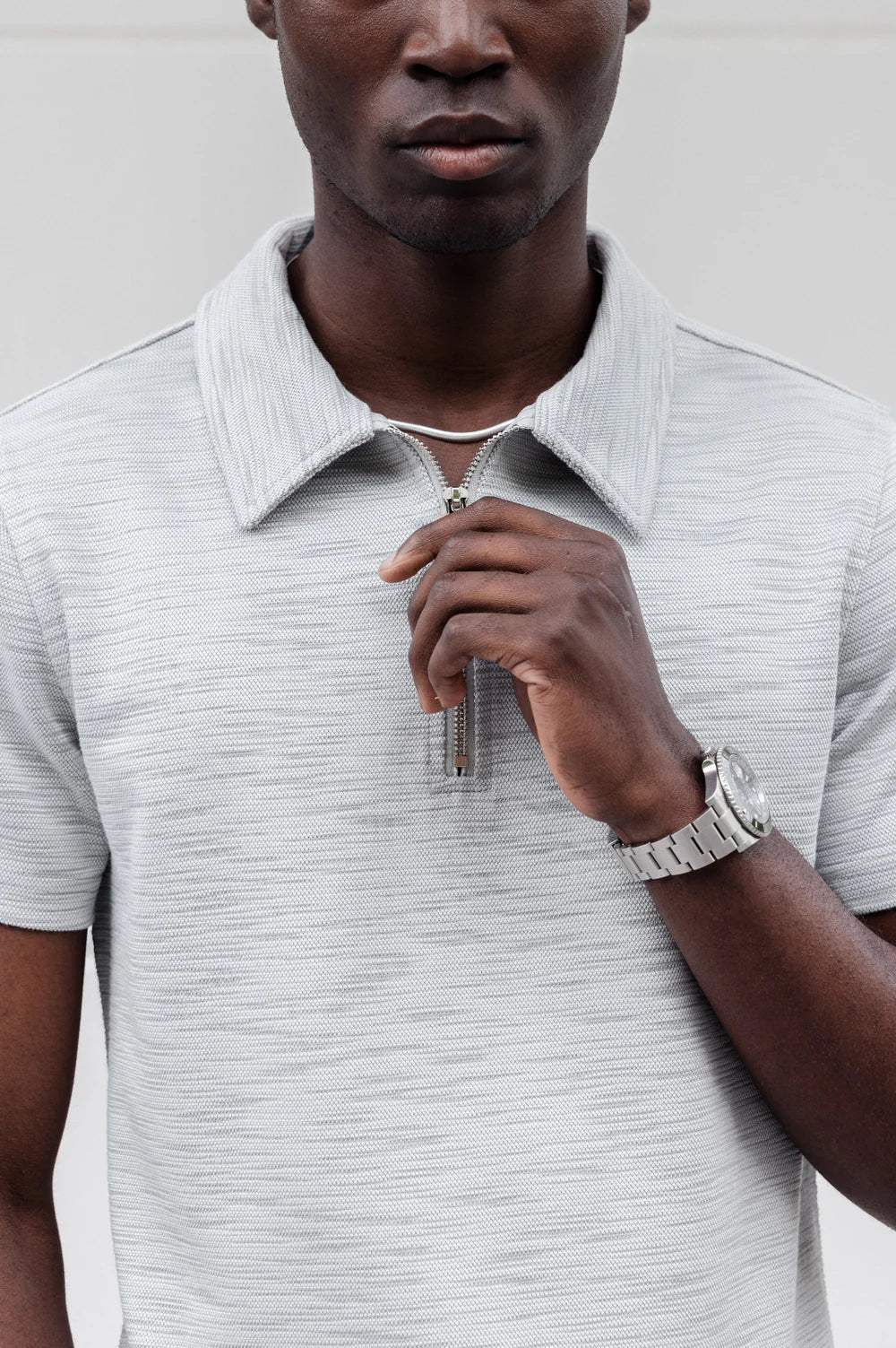 Capo Slub Zip Neck Polo Shirt Grey